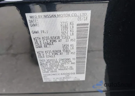 2018 Nissan Pathfinder S z USA, uszkodzony, nr VIN 5N1DR2MN5JC660698